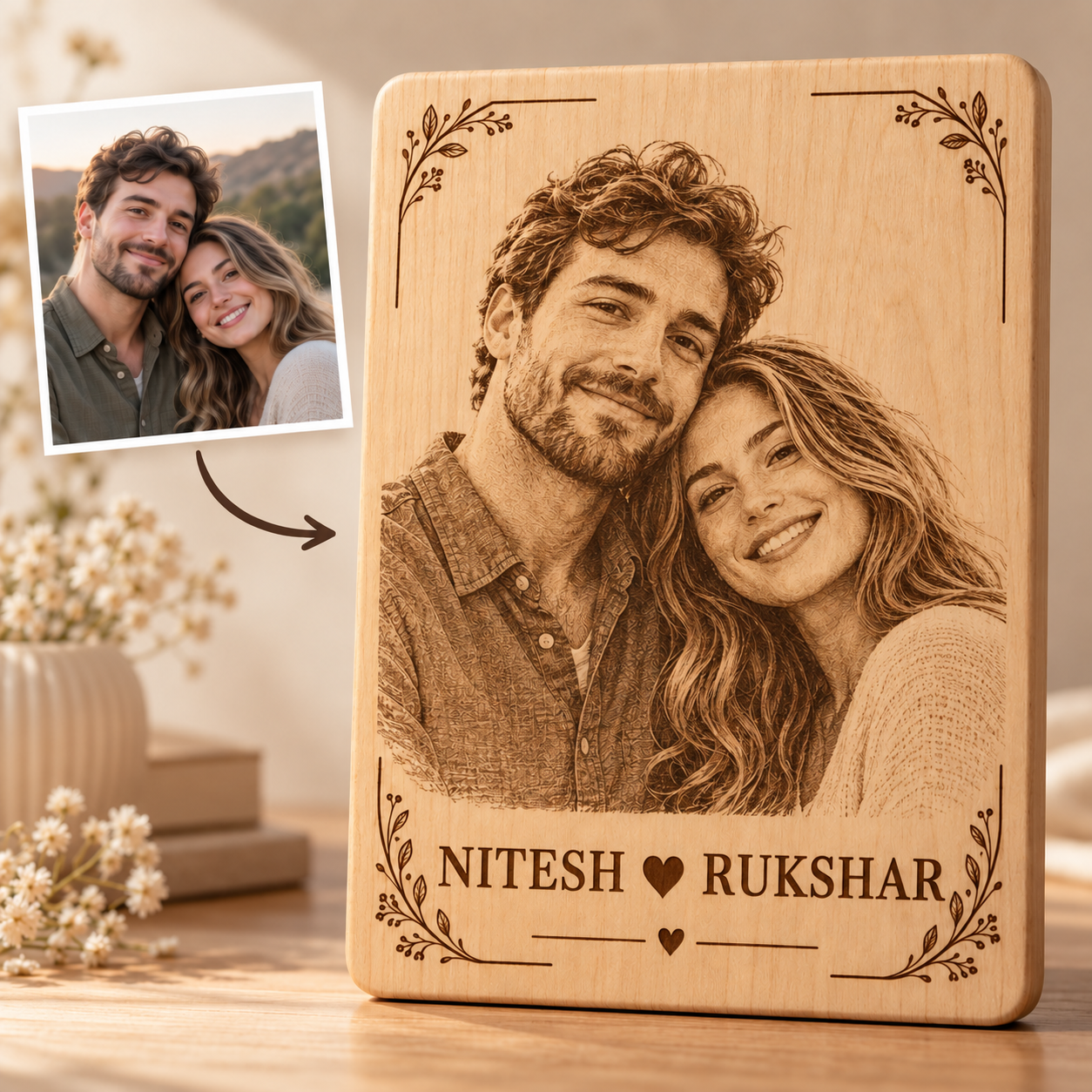 Personalized wooden photo plaque keepsake